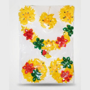 Yellow Artificial Floral Jewelry Set with Mirror Work Mehndi & Wedding Accessories