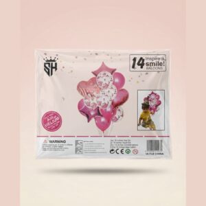 14 Pcs Pink Confetti Decorative Party Balloons Set Star & Heart Foil Balloons