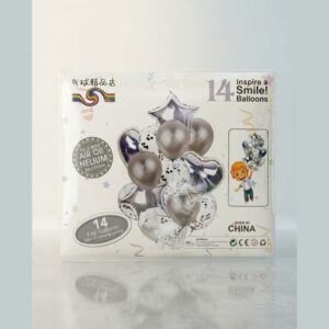 14-Piece Silver Metallic Confetti Star & Heart Balloons Set