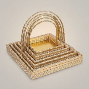 5-Piece Handcrafted Golden Square Decorative Gift Basket Set with Arched Handles