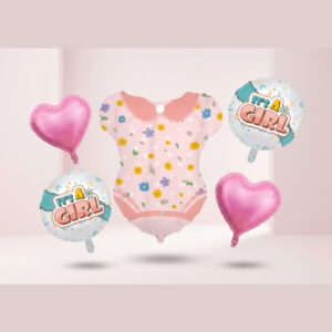 5-Piece Pink Floral Baby Bodysuit Foil Balloon Set Baby Shower Decoration Balloons