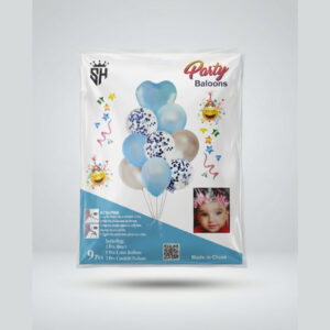 9 Pcs Blue, White & Champagne Party Balloons Kit
