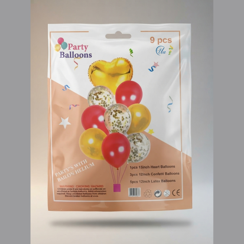 9 Pcs Latex, Confetti & Foil Heart Balloons Set for Party Decoration