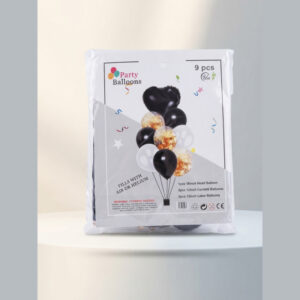 9-Piece Black & Gold Confetti Party Balloon Set
