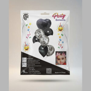 9-Piece Black & Silver Confetti Party Balloon Set