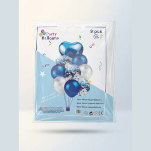 9-Piece Blue Party Balloon Set Metallic & Confetti Birthday Decoration