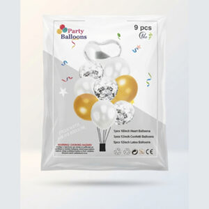 9-Piece Heart Foil, Confetti & Latex Balloons Set for Party Decoration