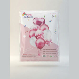 9-Piece Pink Confetti & Foil Heart Party Balloon Set