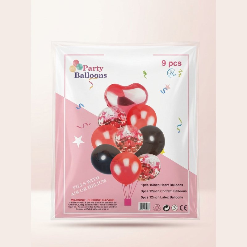 9-Piece Red, Black & Confetti Party Balloons Decoration Set