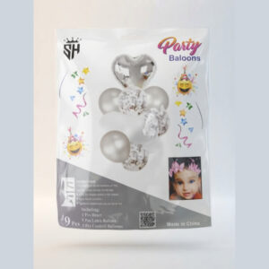 9-Piece Silver Heart Foil & Confetti Party Balloon Set