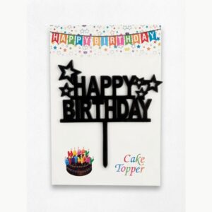 Black Acrylic Happy Birthday Cake Topper with Star Accents
