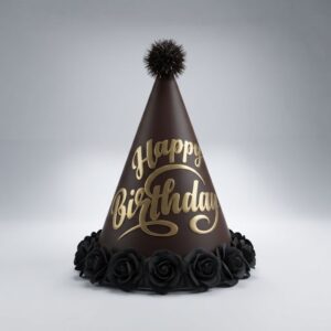 Black & Gold Happy Birthday Cone Party Hat Birthday Accessory