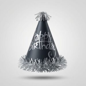 Black & Silver Happy Birthday Cone Party Hat Birthday Accessory
