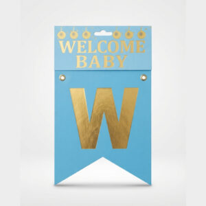 Blue & Gold Welcome Baby Bunting Banner