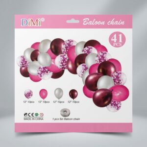 Burgundy Pink White & Confetti Balloon Arch & Garland Kit 41 Pieces Lawat Co