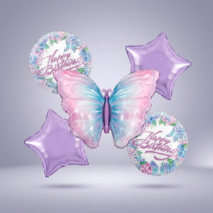 Butterfly Foil Balloon Set 5 pcs, Pastel Happy Birthday Party Decoration