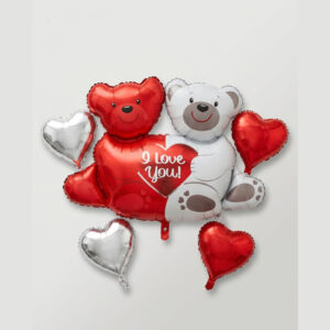 Double Bear Hugging Heart I Love You Foil Balloon Set