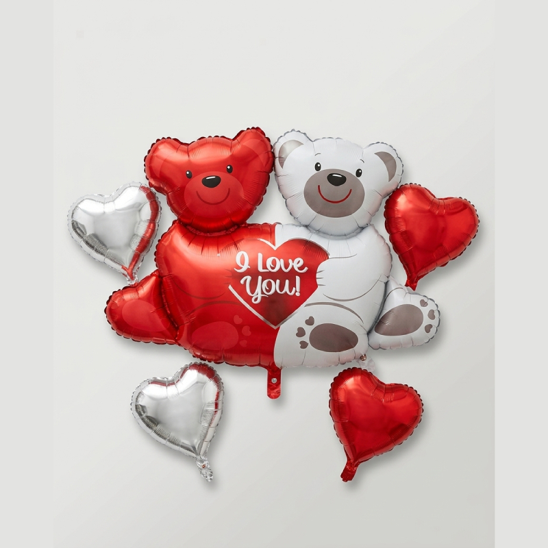 Double Bear Hugging Heart I Love You Foil Balloon Set