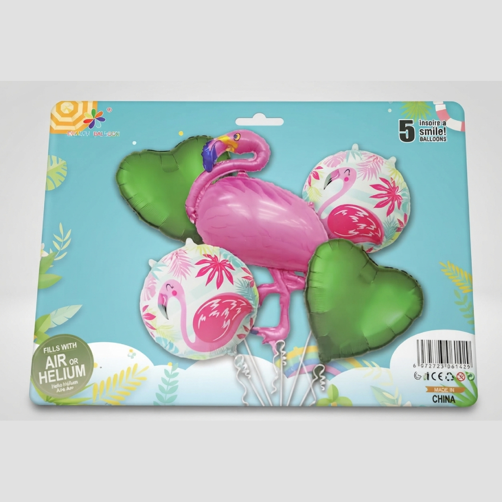 Flamingo Theme Foil Balloon Set 5pcs Pink Flamingo Party Decoration