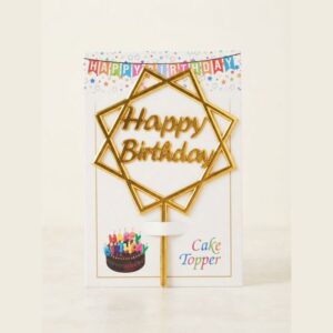Geometric Acrylic Happy Birthday Cake Topper Star & Frame Design