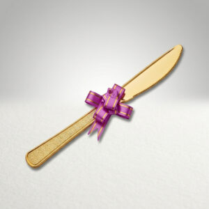 Gold Plastic Cake Knife with Purple Ribbon Bow