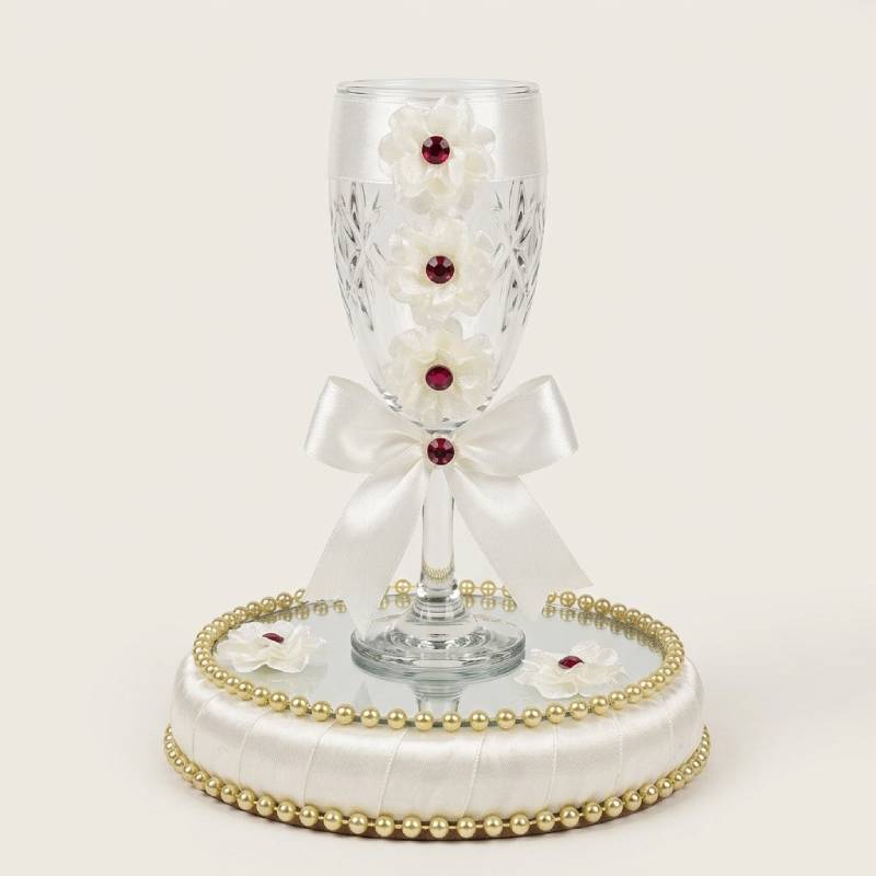 Handcrafted Doodh Pilai Glass & Mirror Tray Set for Pakistani Weddings