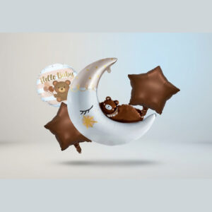 Hello, Baby Teddy Bear & Crescent Moon Foil Balloon Set, 5 pcs Baby Shower Decor