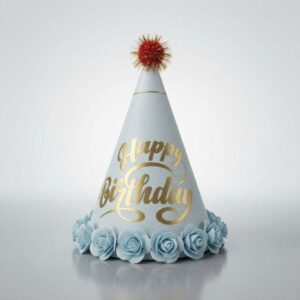 Light Blue Glitter Happy Birthday Cone Party Hat 1 Piece
