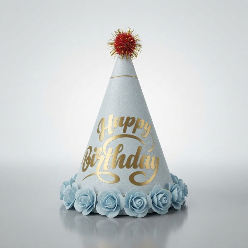 Light Blue Glitter Happy Birthday Cone Party Hat 1 Piece