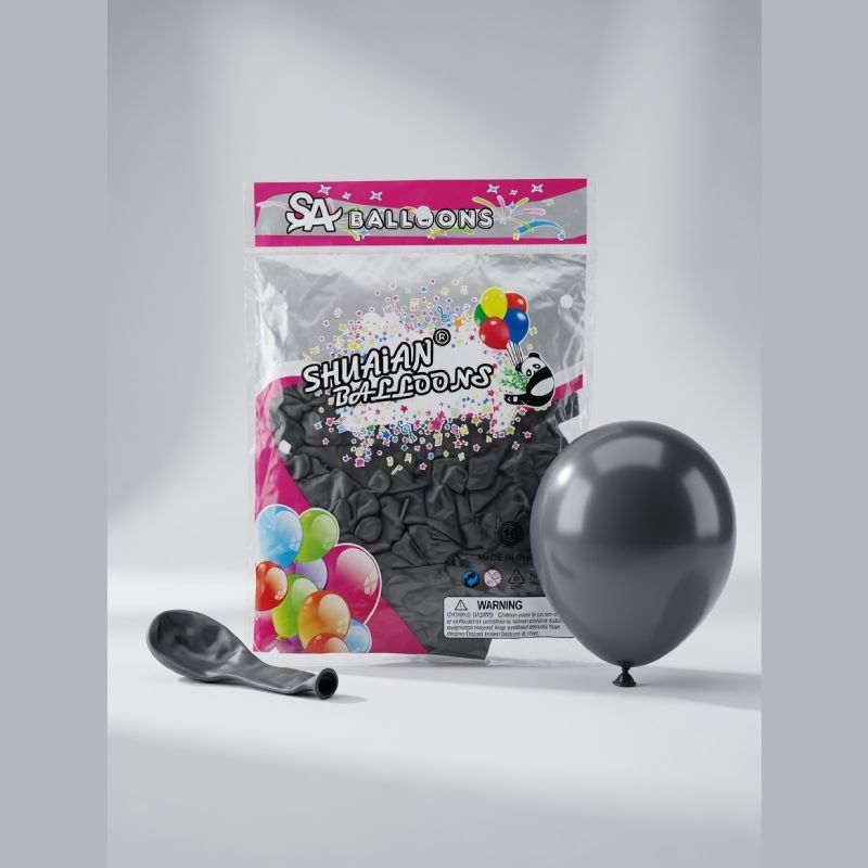 Metallic Chrome Black Latex Balloons for Birthday & Party Decoration