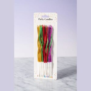 Metallic Spiral Birthday Cake Candles Pack of 10 Multicolor Curly Wavy Candles with Holders