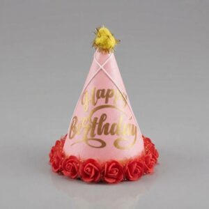 Pink Happy Birthday Party Hat with Gold Lettering