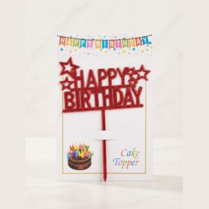 Red Glitter Happy Birthday Cake Topper with Star Accents