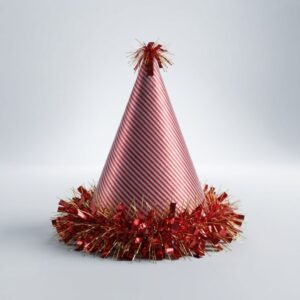 Red & Silver Striped Jhallar Party Hat Birthday Party Accessory