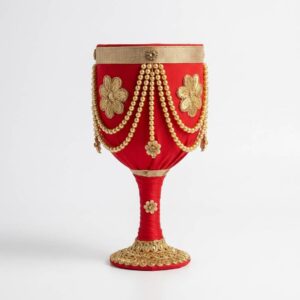Red and Gold Doodh Pilai Glass Pakistani Wedding Ritual Accessory