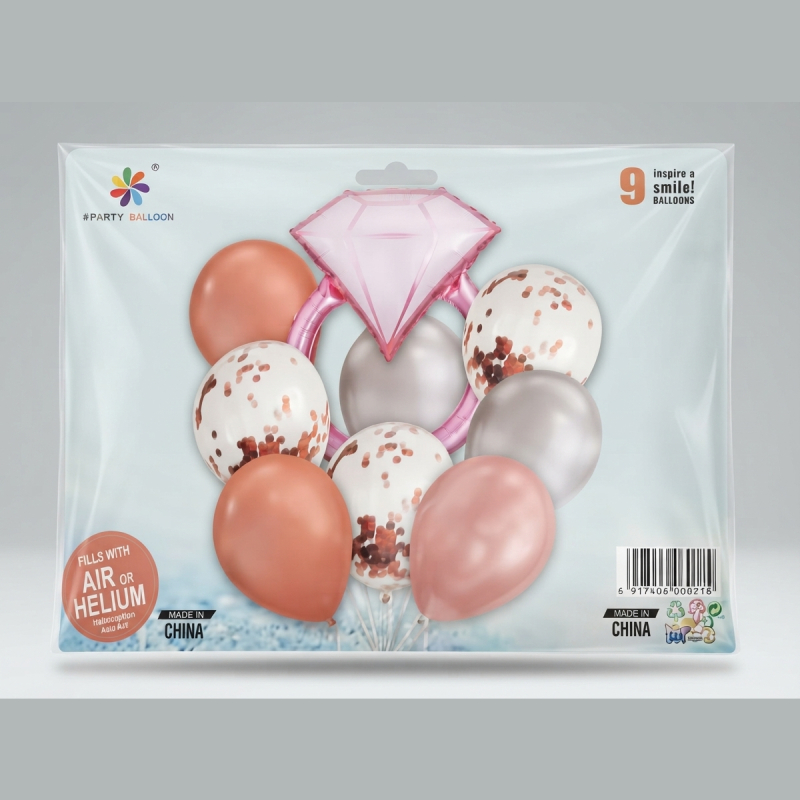 Rose Gold Diamond Ring Balloon Set 9 Pieces
