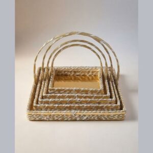 Set of 5 Handcrafted Gold & Silver Metallic Woven Gift Baskets
