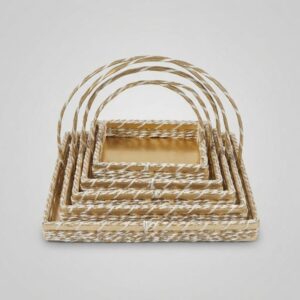 Set of 5 Handcrafted Square Cane & Jute Gift Baskets with Golden Interior