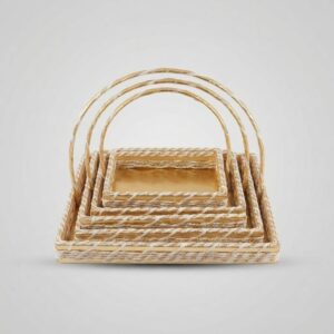 Set of 5 Handcrafted Square Gold & White Decorative Gift Baskets with Arched Handles