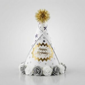White Purple & Grey Stars Happy Birthday Cone Party Hat 1 Piece